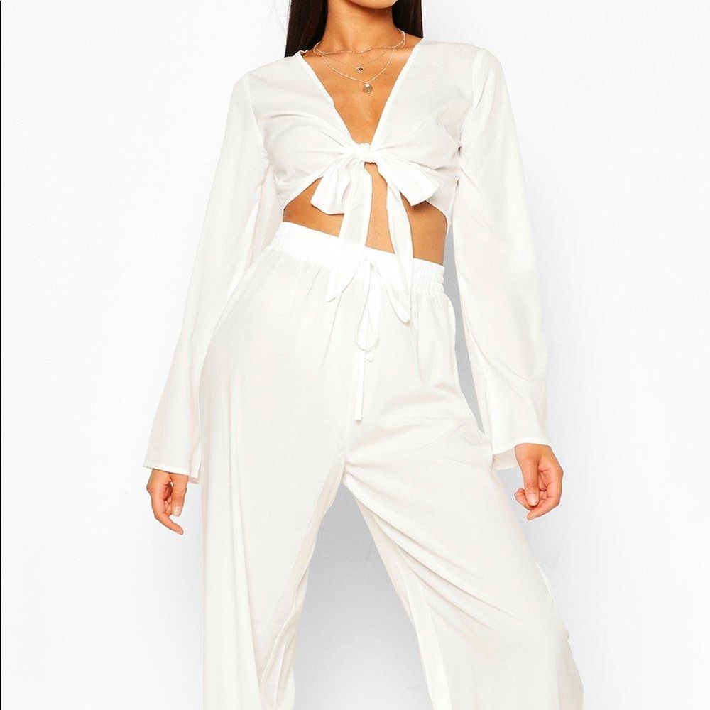 Tall Tie Front Crop & Trouser Co-Ord Set